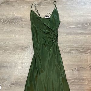 Green Silk Midi Slip Dress